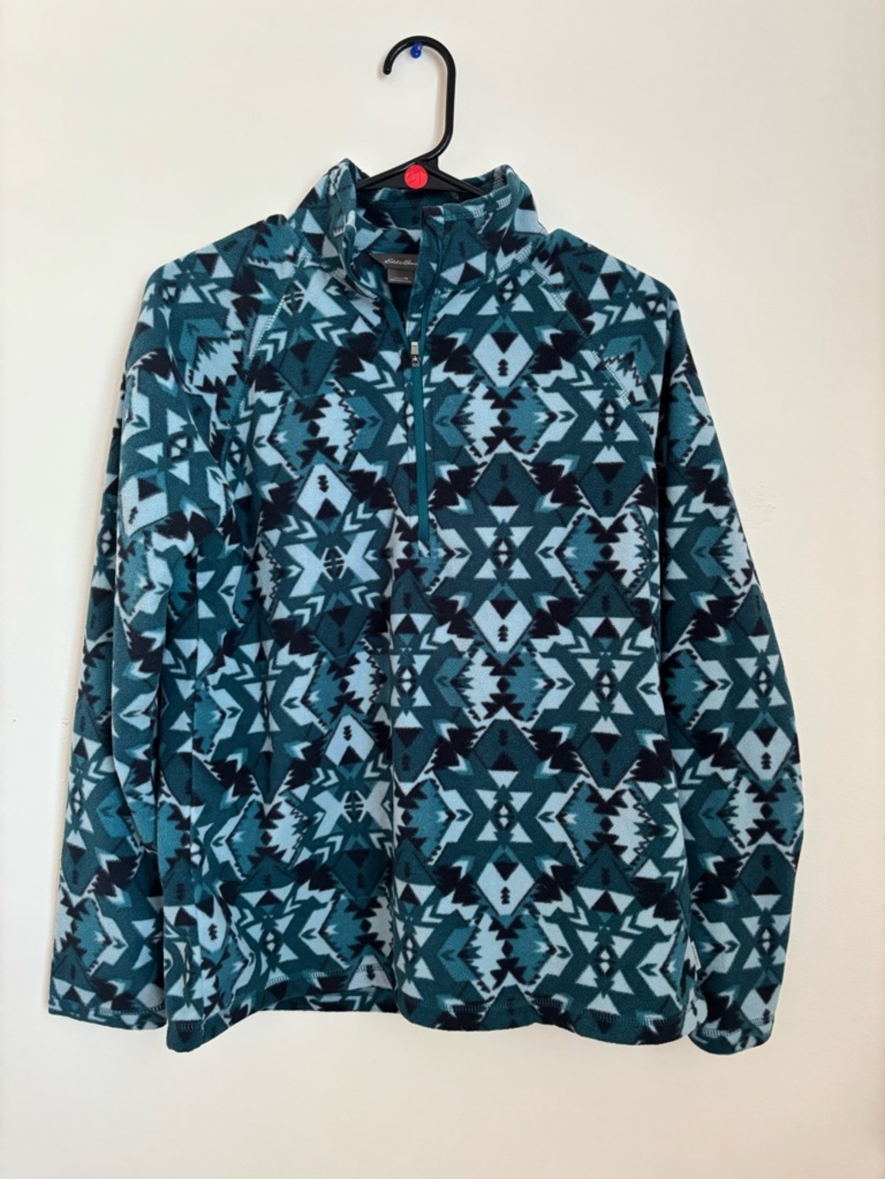 Eddie Bauer Teal, Navy and White Geometric Fleece Zip Jacket